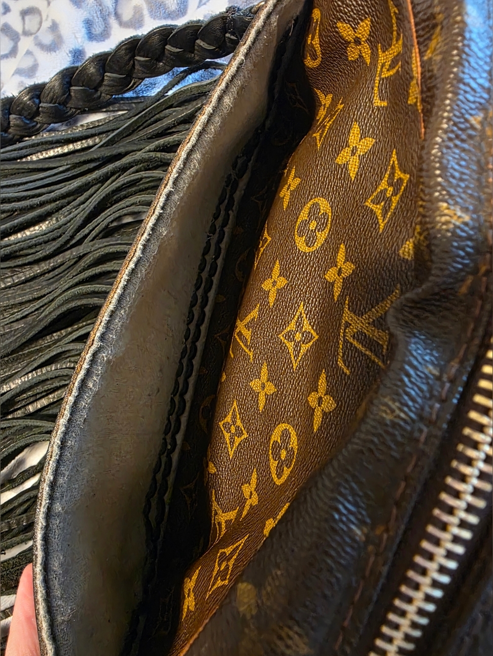 Vintage Boho Bag Monogram Fringe Crossbody with Black Strap - Picture 6 of 10